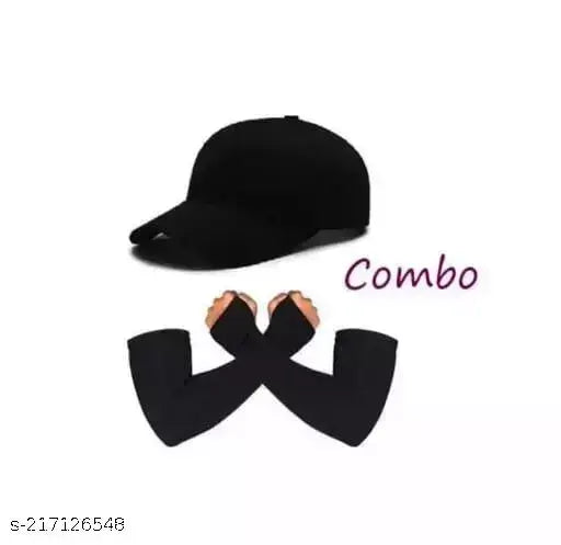 Stylish black cotton baseball cap & UV protection cooling arm sleeves for men/women - perfect for cycling, driving, running, basketball, football & outdoor activities