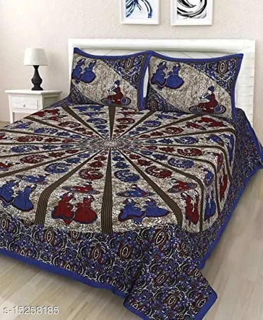Stylish cotton printed double combo bedsheet offer, set of 4 pillow covers with 144 thread count. Queen size bedsheets from India
