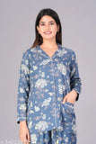 Women's rayon slub night suit set, printed net top and bottom with three-quarter sleeves, set of 2 sizes: M, L, XL, XXL, XXXL, 4XL, 5XL. Made in India