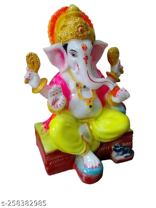 Marble Ganesh idol, 7-inch Ganpati statue for home decor, intricately detailed, off-white finish, Indian craftsmanship