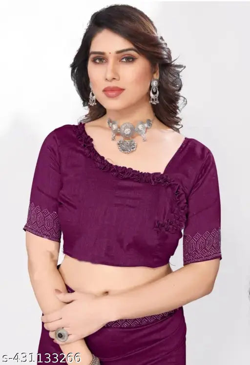 Georgette saree with dupion silk running blouse, solid pattern, free size, India origin