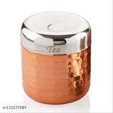 Premium copper jar set for tea, sugar, coffee & dryfruit storage organizer, high-quality stainless steel lids, India origin