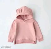 Solid cotton fleece full sleeve hoodie for kids in winter, unisex design with ear flaps and funny cap, various sizes from 1-12 years