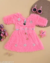Wool pink sweaters and dresses self-design, girls and boys clothing collection, Indian origin for all ages