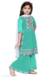 Embroidered chiffon sharara sets with mirror work for girls, Indian traditional A-line outfits in various sizes