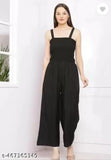 Crepe, short-sleeved pretty jumpsuit for women and girls. Solid design, size XS (34in bust, 45in length, 34in waist), breathable fabric, India origin