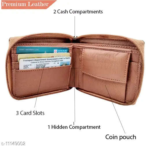 Stylish men's brown faux leather wallet, solid pattern, free size, made in India