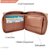Stylish men's brown faux leather wallet, solid pattern, free size, made in India