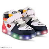 White synthetic leather and rubber waterproof LED light shoes for kids, comfortable, ideal for school days