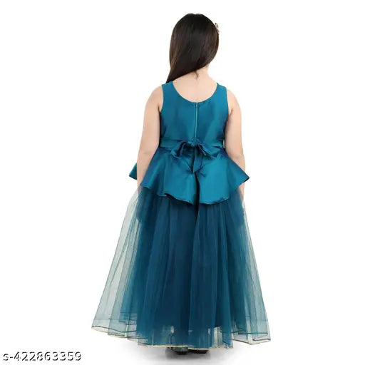 Teal blue net full-length girls' party dress, vibrant and elegant for special occasions #Toy Balloon Kids India