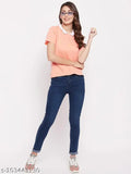 YUYAM women's cotton t-shirt, short sleeves, solid color - essential wardrobe staple from India