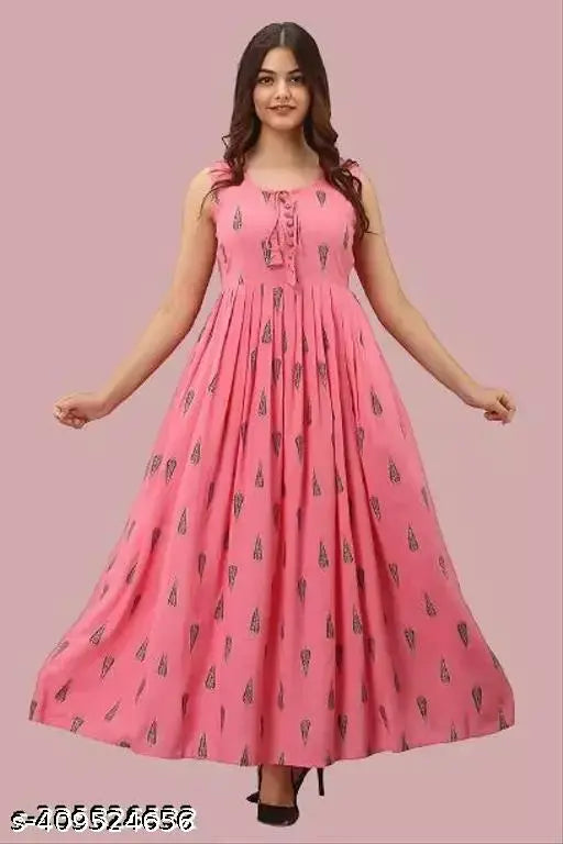 Rayon print Anarkali gown for women & girls, vibrant Indian fashion style