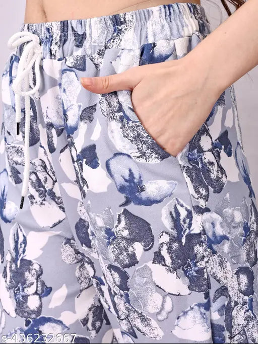 Grey cotton blend night suit set with printed pattern, women's combo sleepwear for warm nights