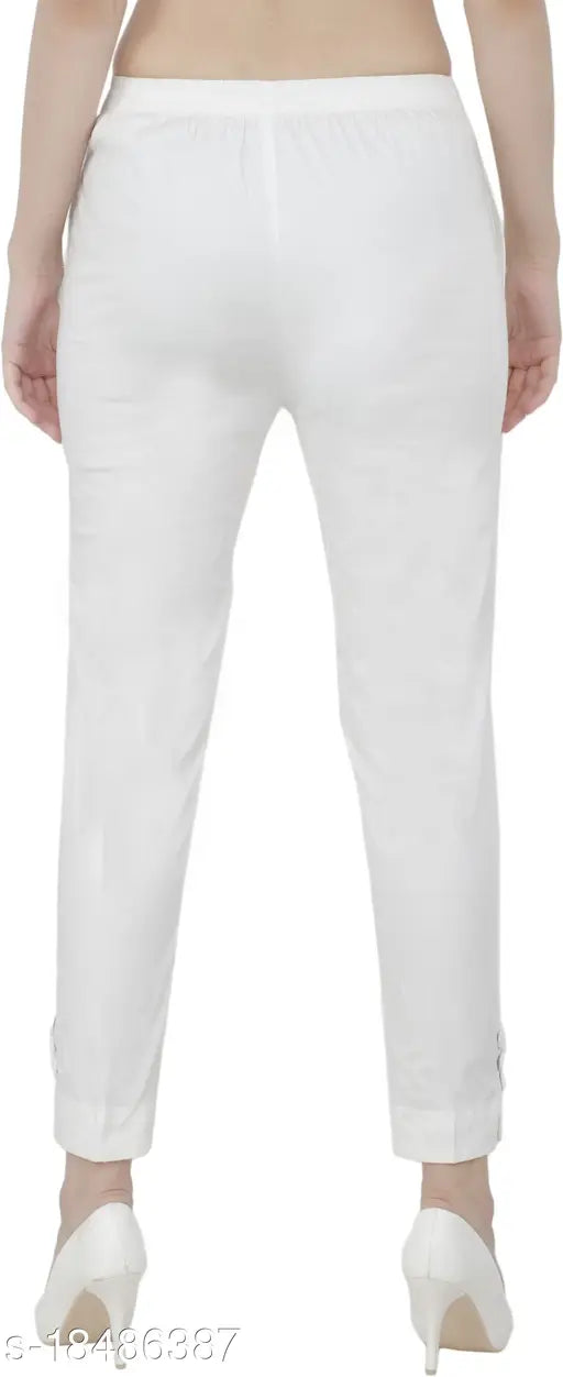 White cotton-lycra slim fit City Fashion cigarette trousers for women, soft and comfortable, available in sizes S-3XL