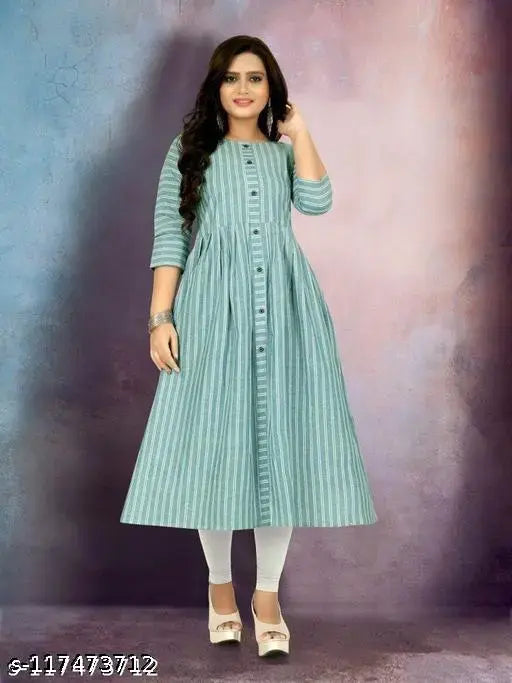 Striped cotton blend kurtis under 299, three-quarter sleeves, Indian fashion for women in various sizes XS to 7XL