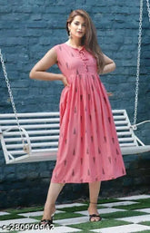 Peach rayon sleeveless printed gown, new fashionable style for women, India origin