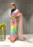 Multicolor Georgette saree with striped running blouse and velvet blouse, free size, India origin