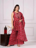 Sensational women's rayon kurta set with dupatta and bottomwear, printed sleeveless, India-made size S, L, XL, XXL