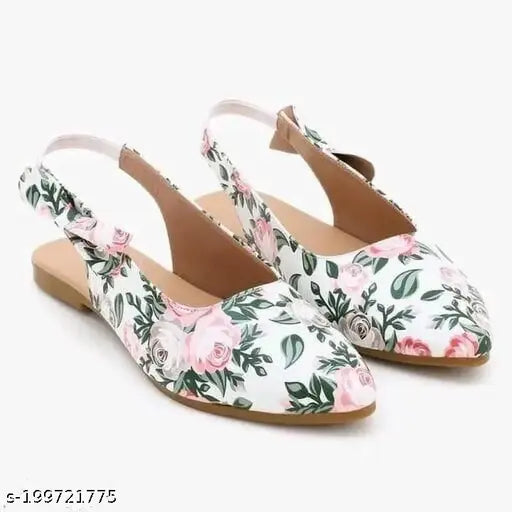 Synthetic slip-on ballerinas, printed 'Phool Bantoo' design, from Nikunj Store, Indian sizes 3-9