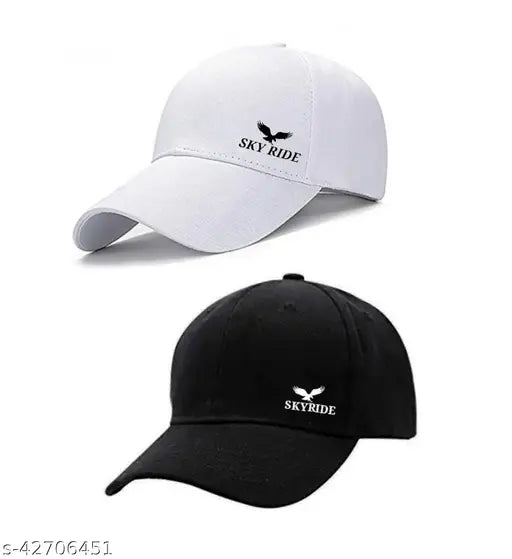 Multicolor cotton baseball caps, unisex design, trendy SKYRIDE brand pack of 2 for casual wear