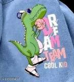 Blue denim unisex jacket with team print, long sleeves for kids aged 3-8, made in India