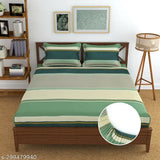 New Green Striped Design, Premium Cotton Blend Bedsheets with 2 Pillow Covers - Supersoft and Easy to Wash, King Size Fitted Sheet