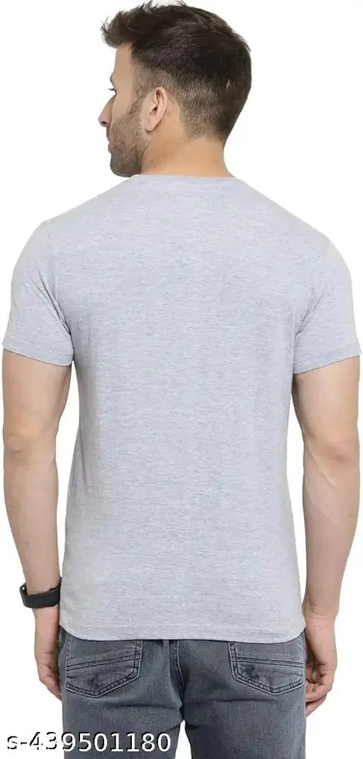 Grey Melange cotton blend men's short sleeve t-shirt, comfortable and loose-fitting for casual outings. Perfect for summer wear, best quality t-shirt with double needle stitching. Men's casual wear, made in India