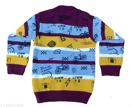 Men's voguish purple yellow wool printed sweatshirt, ideal for layering and casual wear