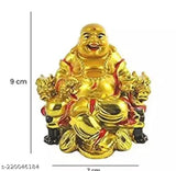 Poly resin laughing Buddha sitting on chair, symbolizing prosperity and wealth, Feng Shui showpiece from India. (14cm x 5cm x 7cm)