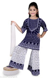 Rayon ethnic kurta Sarara set with dupatta for girls, printed long sleeve, India origin