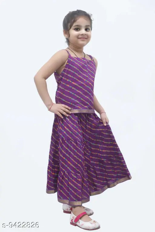 Cotton Lahariya Rajasthani lehenga choli for DIAMO Girls - Indian hand-printed and stitched set, sleeveless with lace detail, suitable for ages 3-4 years