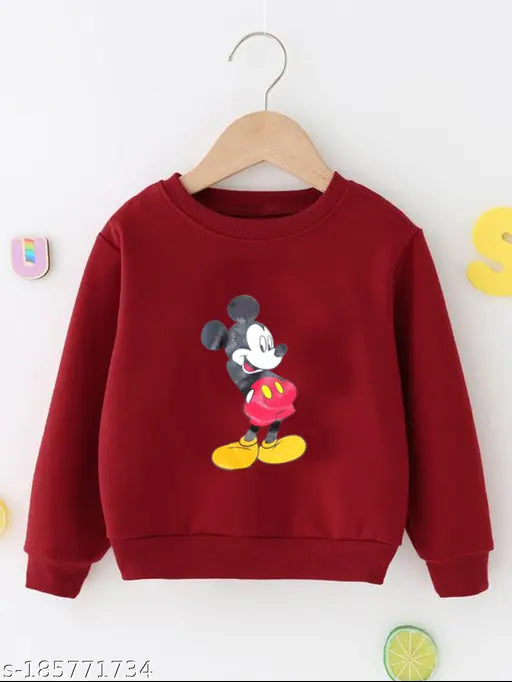Maroon kids cotton long sleeve sweatshirt with cartoon graphic - festive holiday wear for youth