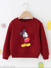 Maroon kids cotton long sleeve sweatshirt with cartoon graphic - festive holiday wear for youth