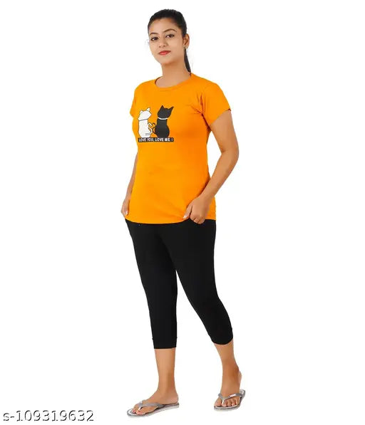 Cotton capri night dress for women, printed with net pattern, short sleeves, available in sizes S, M, L