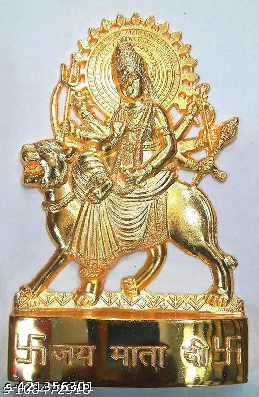 Golden brass, 11cm Maa Durga idol for Navratri decor - Indian religious showpiece