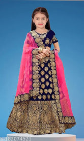 Taffeta silk embroidered lehenga choli DOLL 5 for kids (ages 2-14), Indian traditional outfit with short sleeves and net dupatta