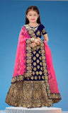Taffeta silk embroidered lehenga choli DOLL 5 for kids (ages 2-14), Indian traditional outfit with short sleeves and net dupatta