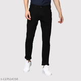Hopewell black slim fit jeans, cotton, solid pattern, men's apparel