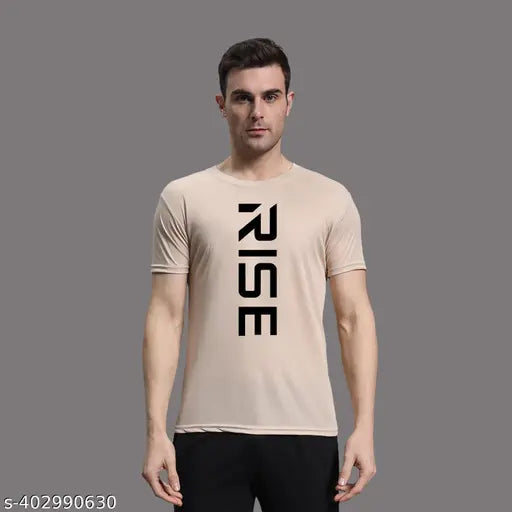 White polyester men's typography round t-shirt, short sleeves, printed pattern, S-XXXL sizes