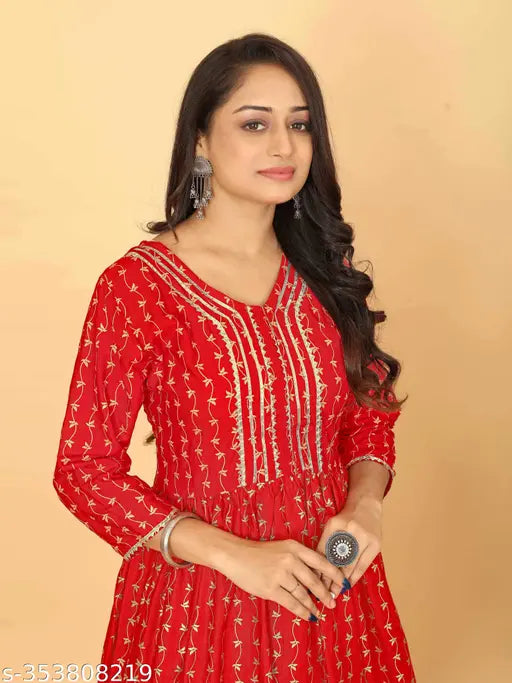 Rayon Panvels Printed Kurta with Sharara Set, exquisite foil print work, three-quarter sleeves, Indian fashion