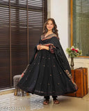 Cotton Anarkali Gown with Embroidered Dupatta and Plazoo Set, featuring slub cotton fabric with sequin work and Chanderi dupatta embroidery, perfect for small gatherings or functions. Length: 52