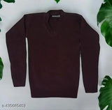 Boy coffee brown wool sweater, solid pattern for school uniforms, 4-12 years size range