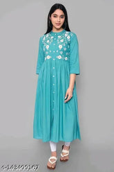 Embroidered rayon three-quarter sleeve Kurtis from India, perfect for women's fashion