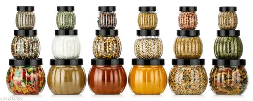 BPA-Free Matka Shape Stackable Plastic Kitchen Storage Containers: 300ml, 650ml, 1400ml Set - Ideal for Food Grain & Rice Storage