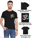 Black cotton blend Shiva Om Print T-Shirt for Men, casual and sporty with round neck and short sleeves, featuring patriotic kawad yatra design. Made in India