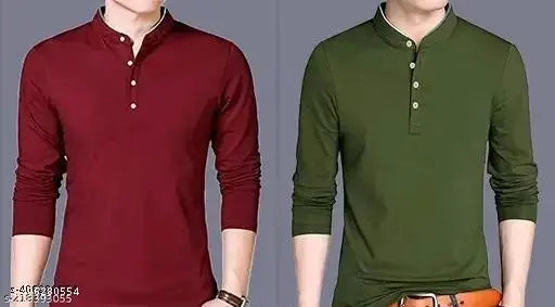 Stylish maroon long-sleeve cotton T-shirt, premium quality, pack of 2 (S-XXL)
