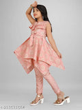 Girls Casual Festive Party Kurta and Trouser Set, rayon A-line print top and trousers for 4-14 years, Indian ethnic wear in Cambric Cotton fabric