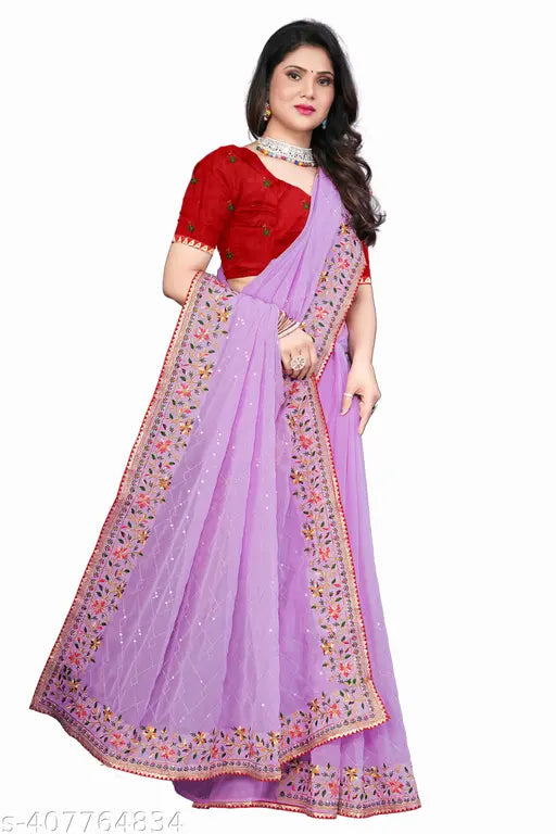 Golden Georgette sequin work party saree with embellished separate blouse piece