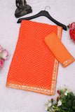 Georgette saree with mothra print, codding sequence embroidery, lace borders, free size, India