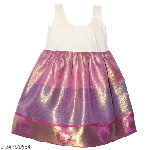 Cotton Silk Kids' Saranya Pattu Lehenga Choli with waist belt, floral stitch, short sleeves, India-origin traditional festive wear